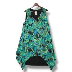 Catherines‎ 2X 22/24W Sleeveless Dress Palm Leaf Print Plus Tropical Resort Boho